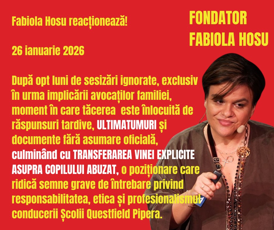 Fabiola Hosu – Bullying sistematic la Questfield International College. Opt luni de tăcere instituțională, urmate de presiuni, ultimatumuri și transferul vinei către copilul ABUZAT